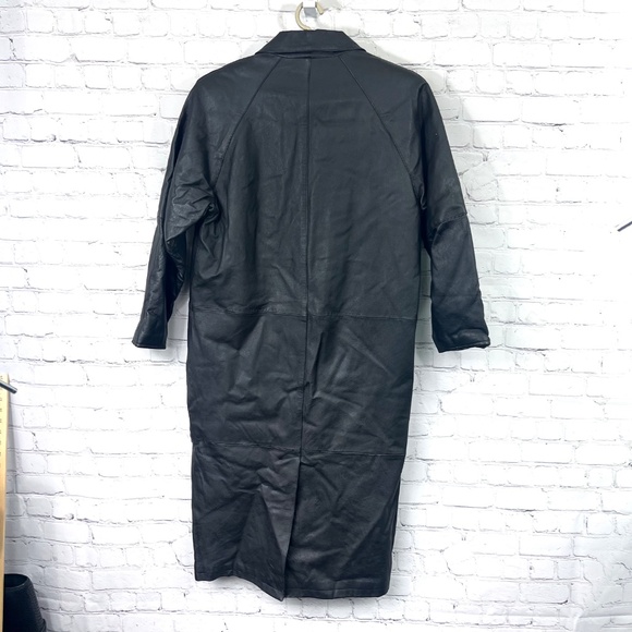 |•OAKBROOK•| Vintage Black Leather Full Length/Long Black Coat/Jacket Size Small - Picture 7 of 16